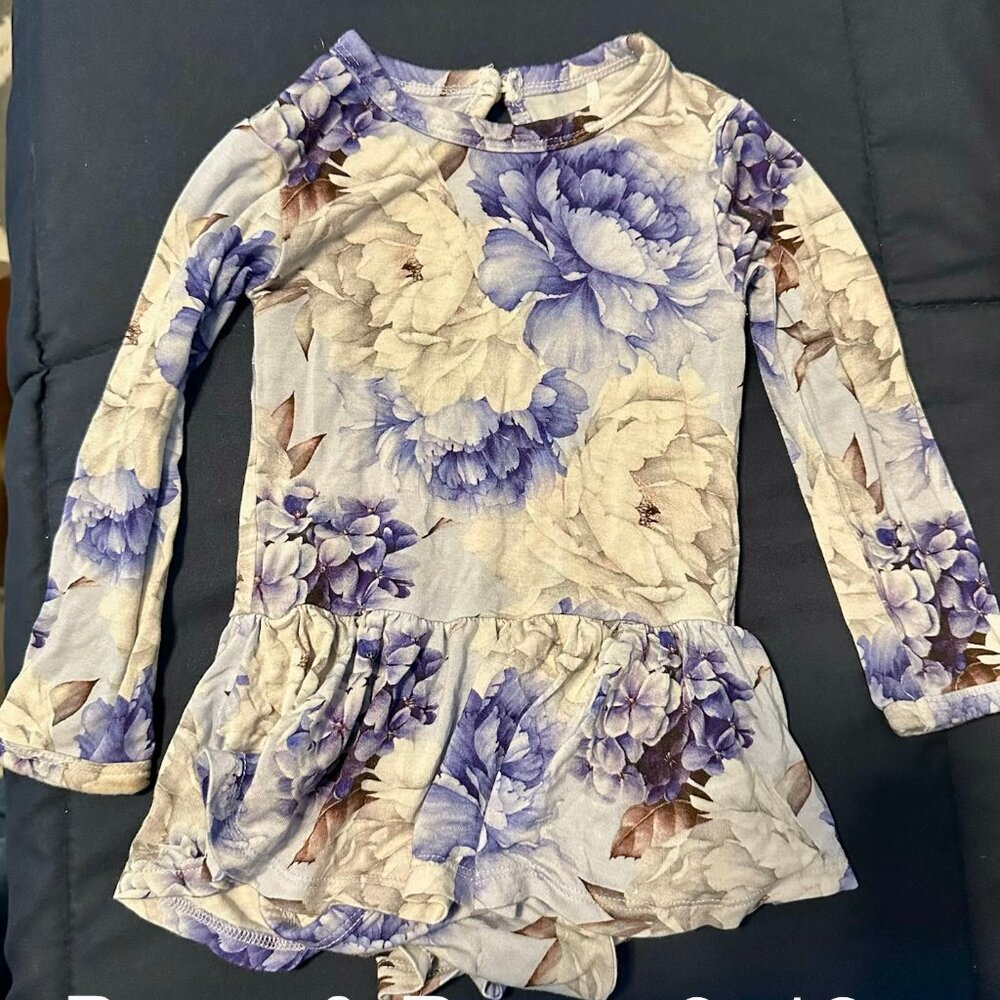 Bums & Roses Floral Bodysuit Twirl Dress with matching Bow 6/12